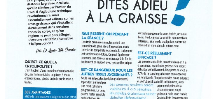 Article Magazine Dziriet sur la Cryolipolyse